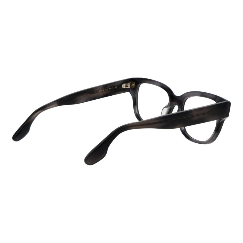 Gray acetate eyeglass frames with thick rims and rounded square lenses viewed from the back and side