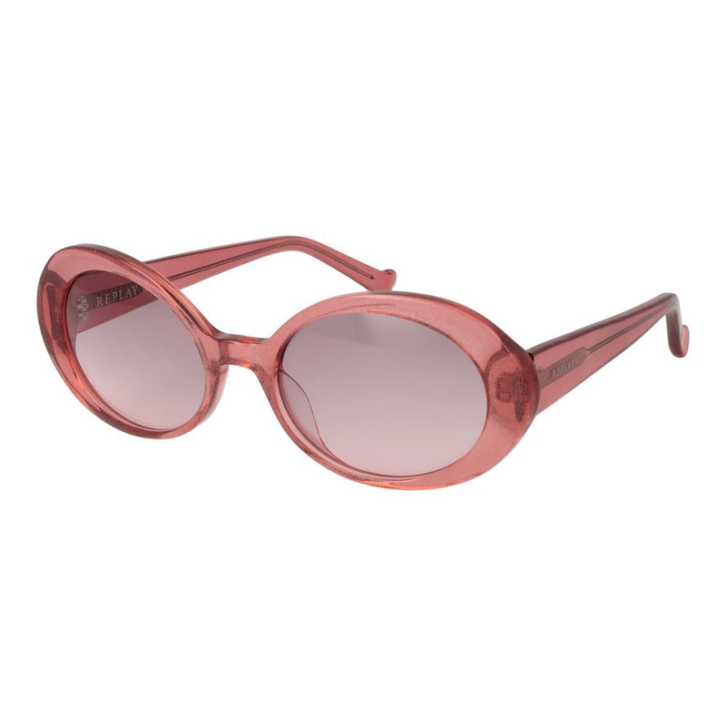 Translucent pink acetate oval sunglasses with tinted lenses