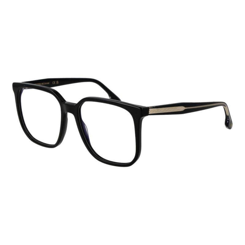 Black acetate square eyeglasses frames with textured gold temple detail