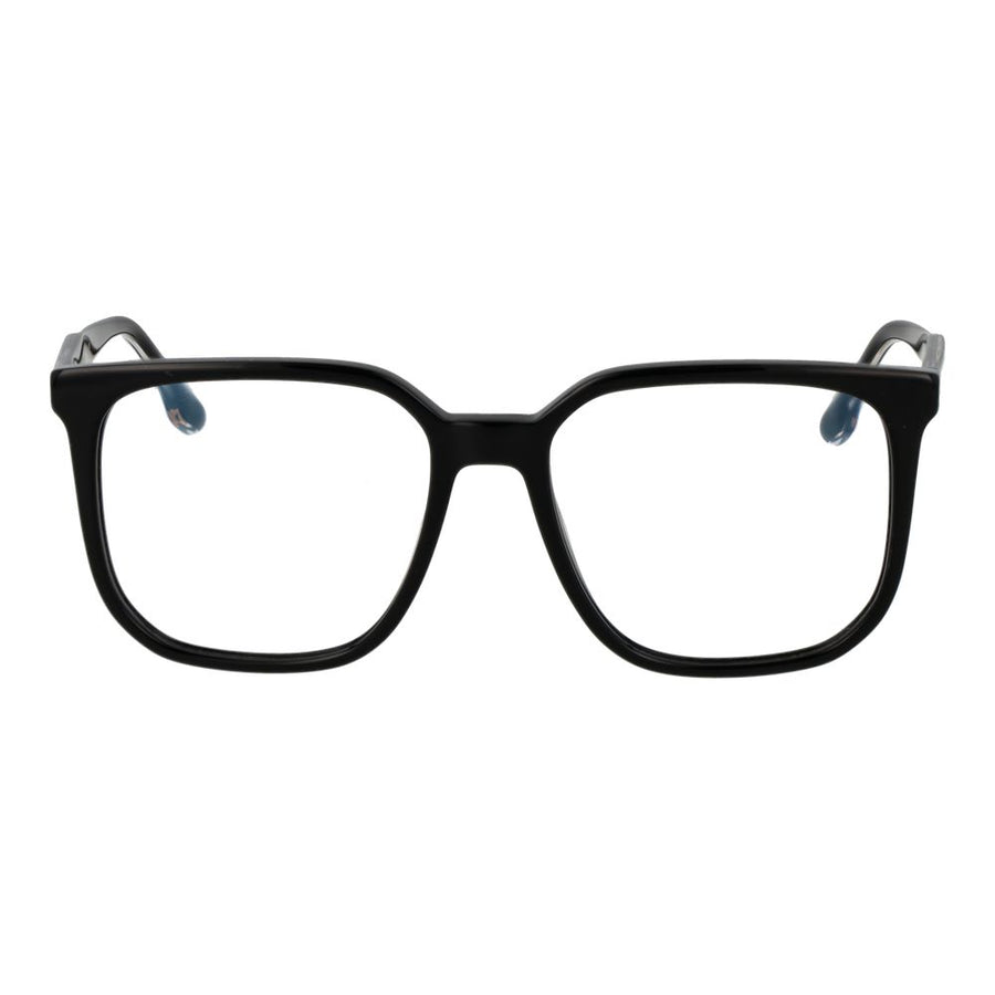 Black acetate square eyeglasses frames with textured gold temple detail