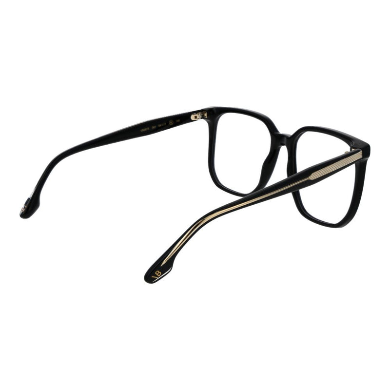 Black acetate eyeglass frames with thick rims and gold metal temple accents