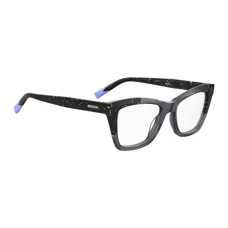 Gray acetate cat-eye eyeglasses frames with marble pattern and light purple temple tips