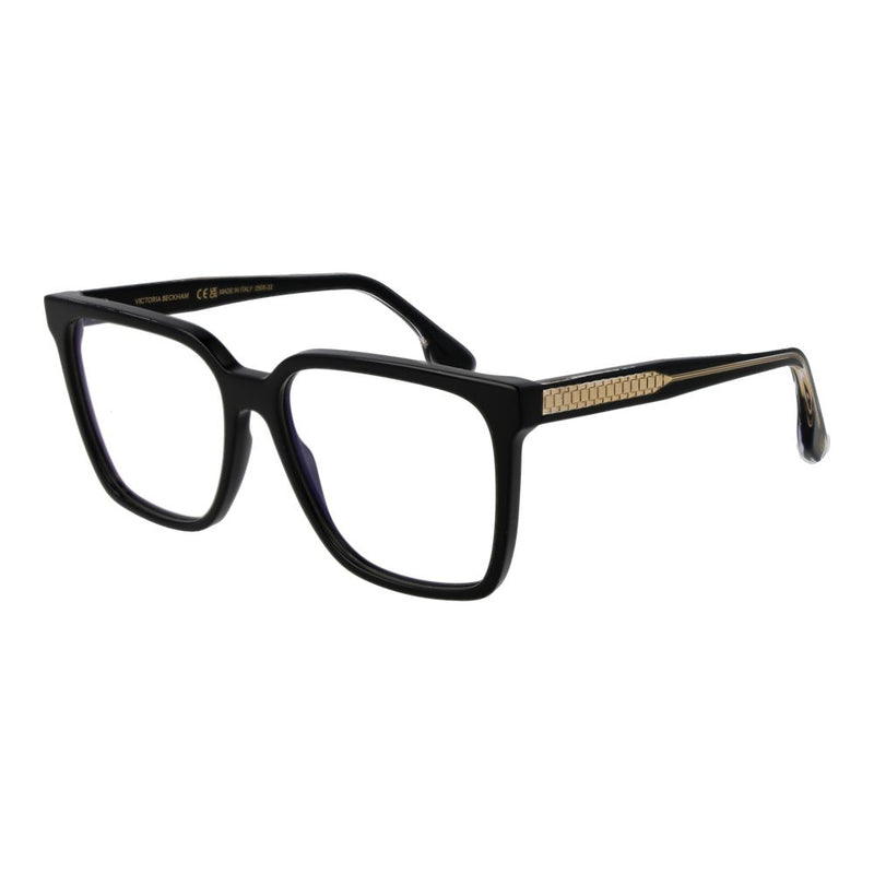 Victoria Beckham black acetate square eyeglass frames with gold temple detail