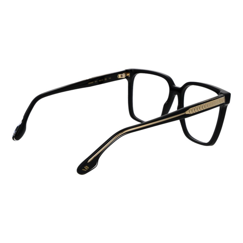 Black acetate square eyeglass frames with gold side detailing