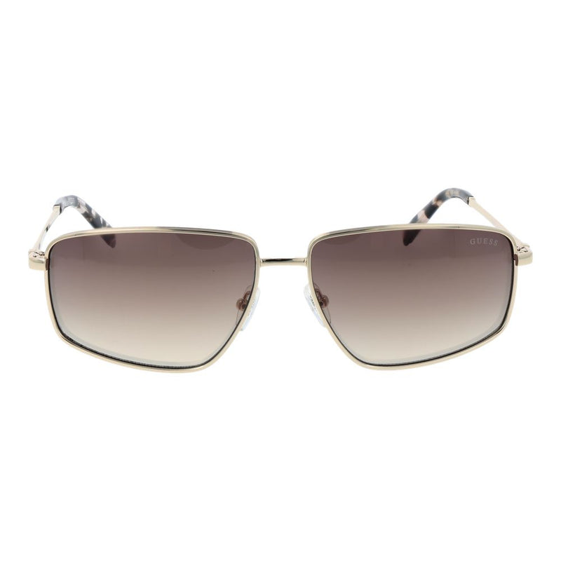 Gold metal rectangular sunglasses with brown gradient lenses and tortoiseshell temples