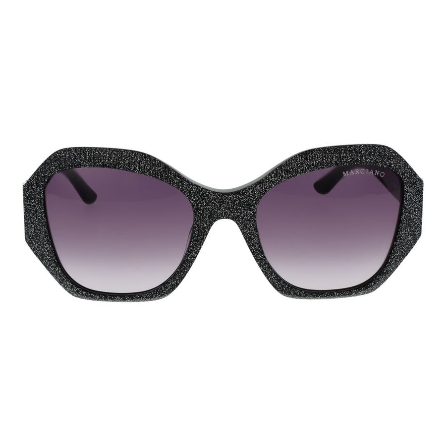 Black glitter plastic oversized sunglasses with gradient lenses
