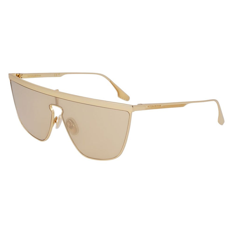 Victoria Beckham gold metal shield-style sunglasses with gradient lenses
