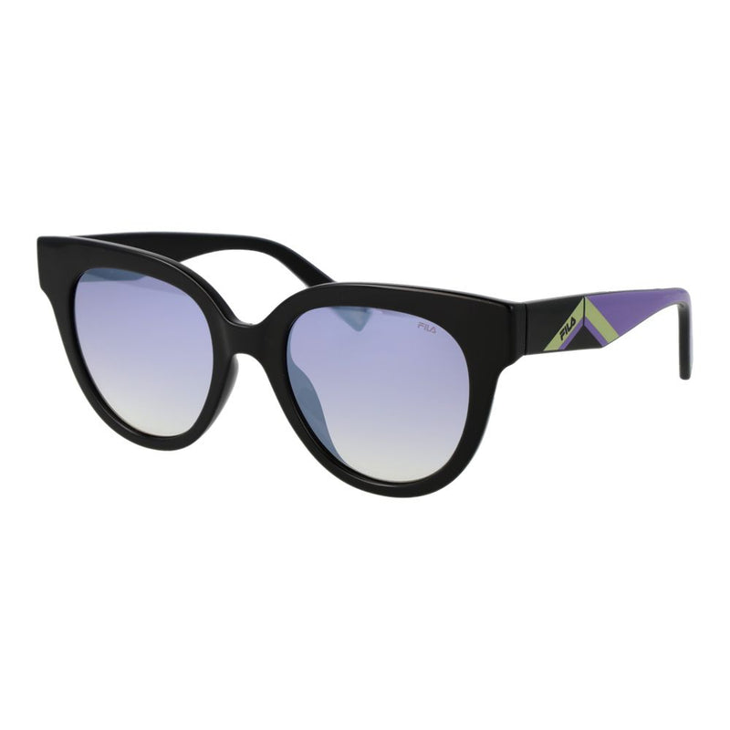 Fila black plastic sunglasses with purple gradient lenses and purple temples