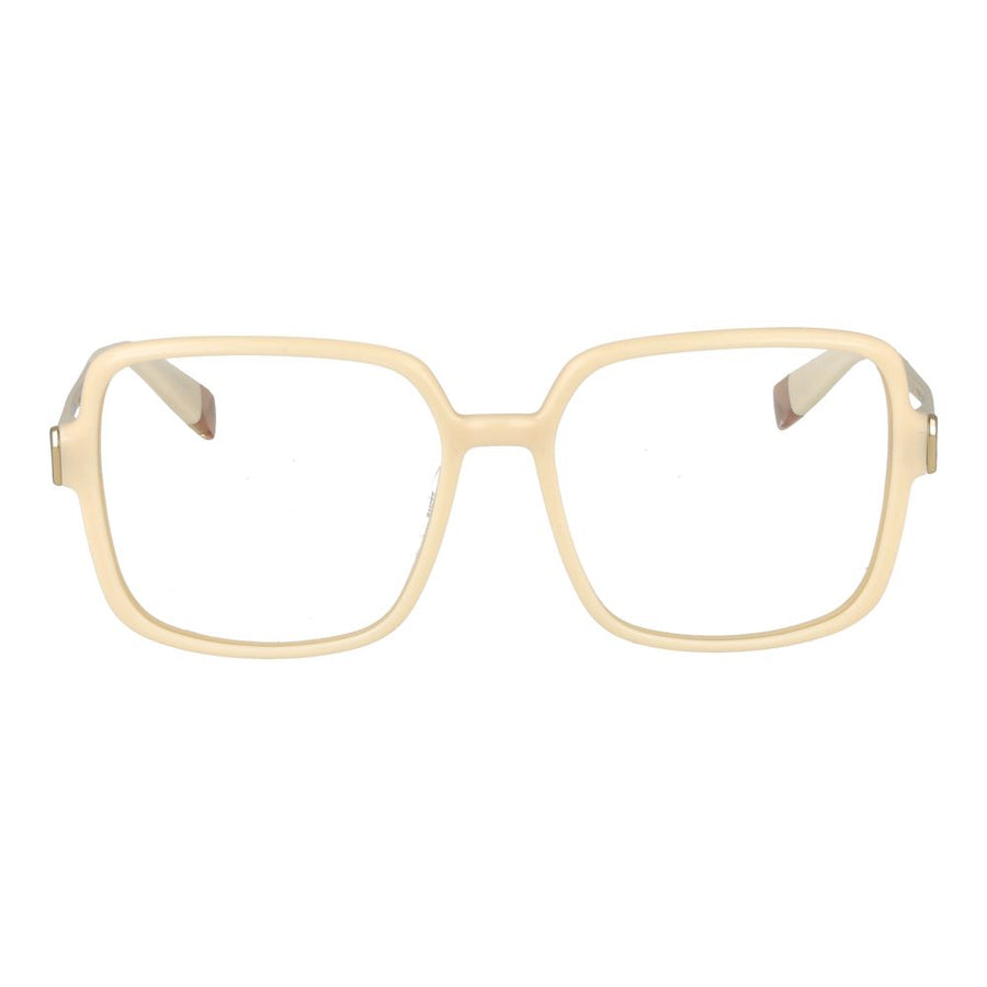 Beige square acetate eyeglass frames with thick rims