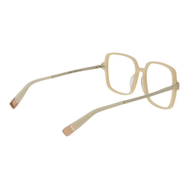 Beige square cellulose acetate eyeglass frames viewed from the back