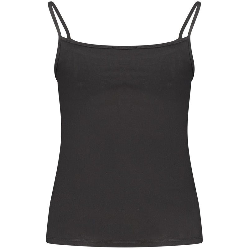 Black cotton women's spaghetti strap tank top with straight neckline