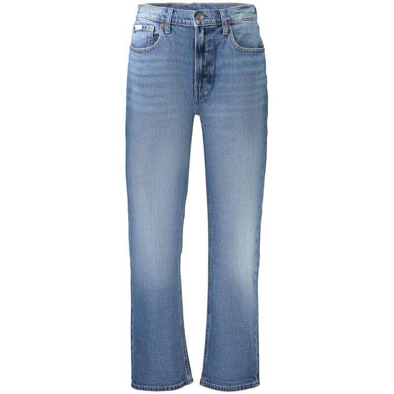 Light blue cotton women's straight-leg jeans with a mid-rise waist