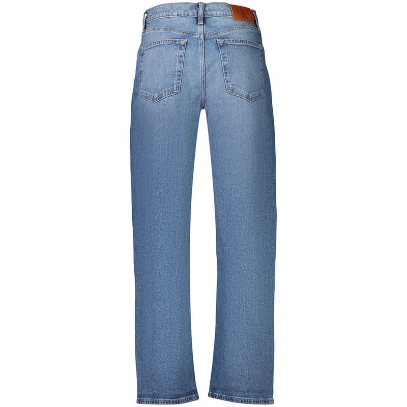 Calvin Klein blue cotton straight-leg women's jeans seen from behind