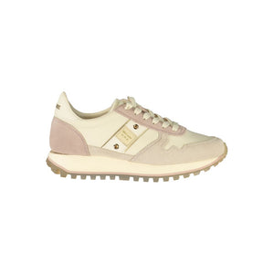 Beige and mauve Blauer women's sneaker in leather and suede with a casual, sporty style and a lug sole.