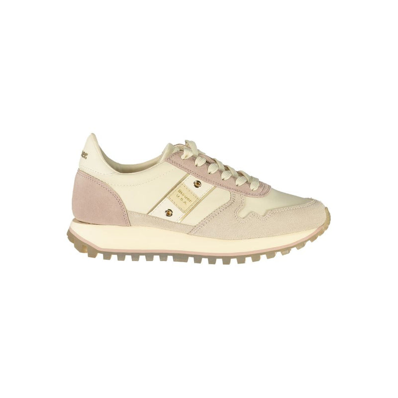 Beige and mauve Blauer women's sneaker in leather and suede with a casual, sporty style and a lug sole.