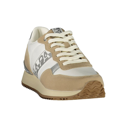 Napapijri women’s white and beige polyester sneakers with a low-top, casual athletic style and silver logo detailing.