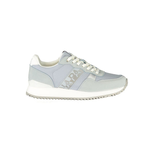 Light blue Napapijri women’s polyurethane sneaker with white laces and chunky sole in a sporty low-top style.