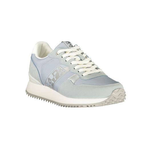 Light blue Napapijri women's polyurethane sneaker with white laces, a chunky sole, and side logo branding.