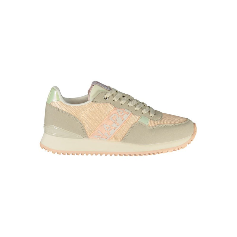 Napapijri women's sneaker in pink and beige polyester mesh with suede overlays and a sporty flat sole.