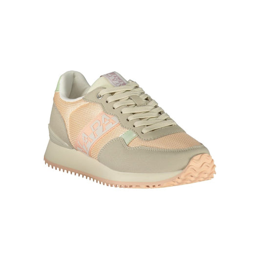 Women's Napapijri pink and beige polyester sneaker with a sporty low-top design and textured sole.