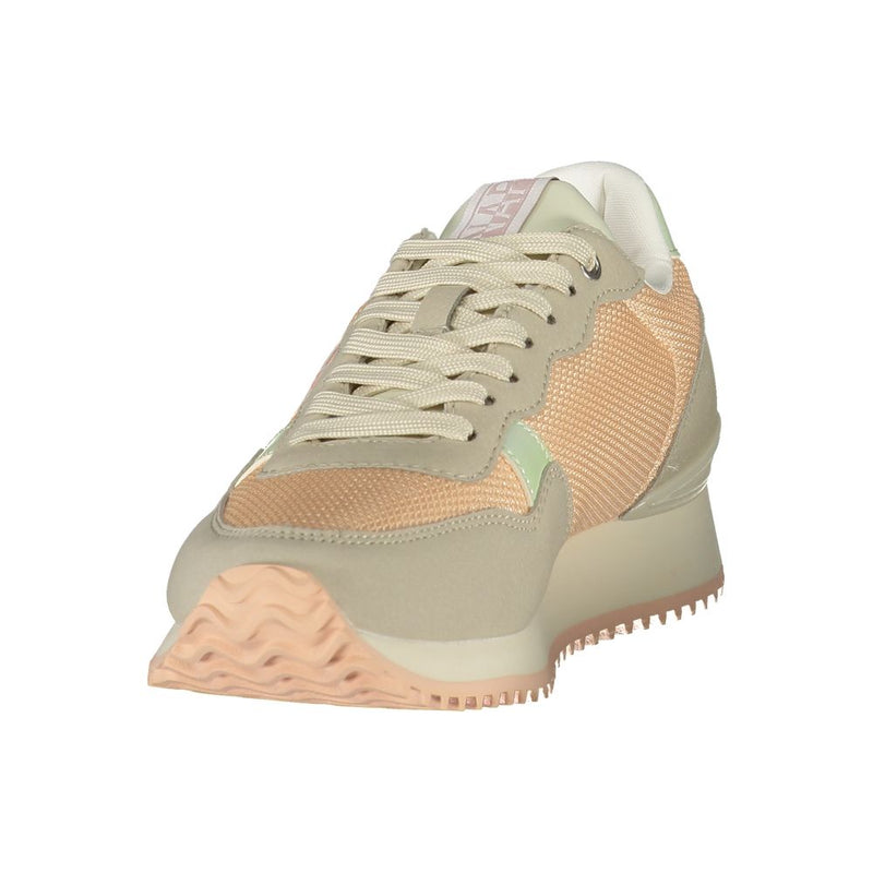 Napapijri women's pink and beige polyester casual sneaker with a textured mesh design and platform rubber sole.