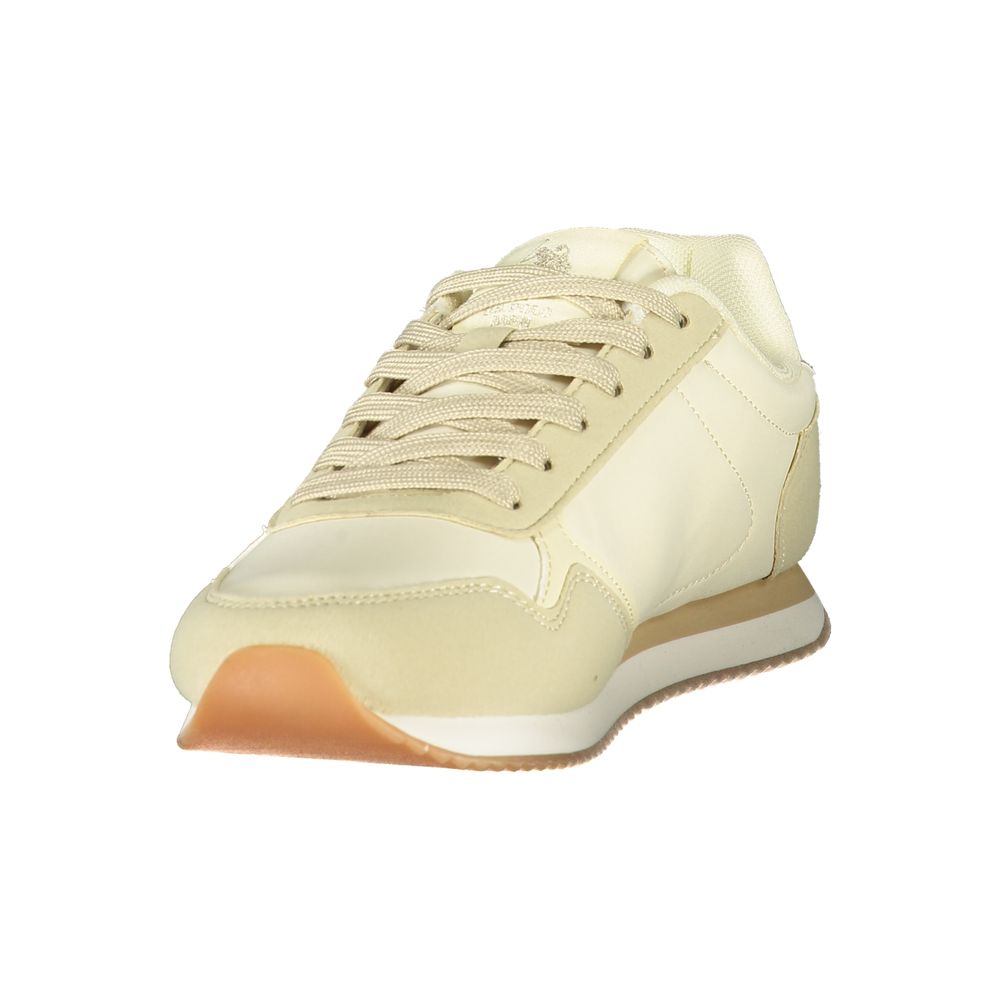 Beige U.S. Polo Assn. women's sneaker made of polyurethane with a lace-up casual style and a flat rubber sole.
