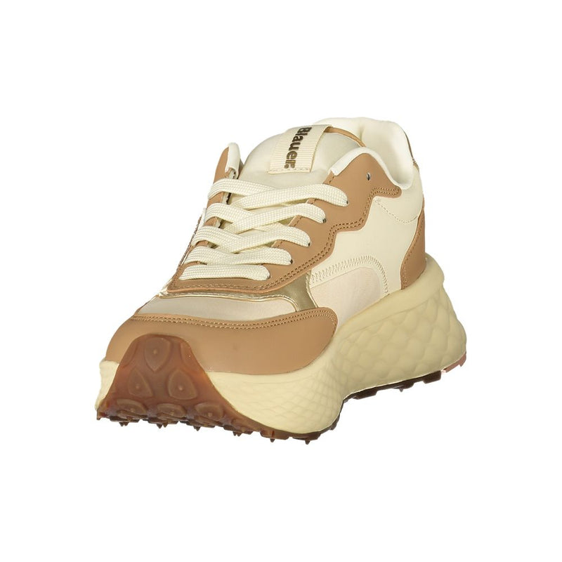 Blauer women's beige and brown polyurethane sneaker with a chunky, textured platform sole and lace-up closure.