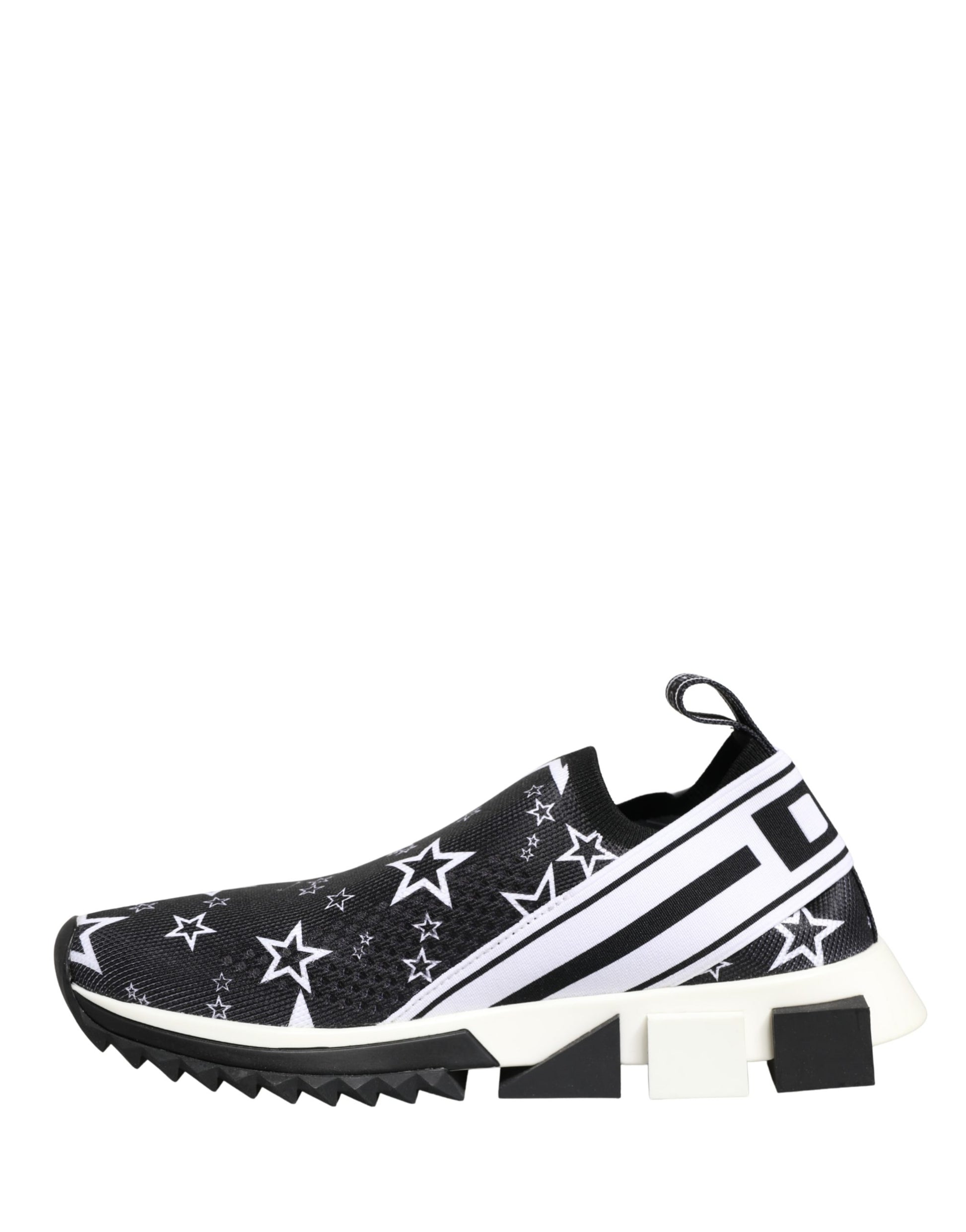 Dolce & Gabbana black and white stretch mesh Sorrento sneakers with star print and logo side band.