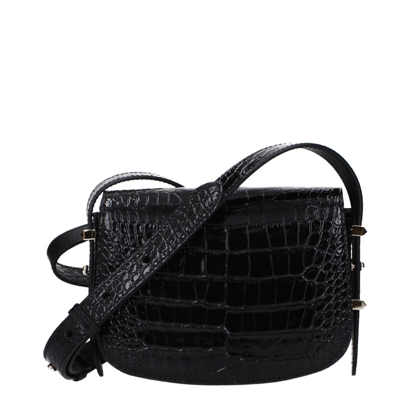 Jimmy Choo black crocodile embossed leather crossbody bag with flap and strap