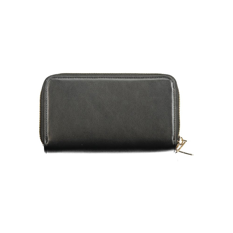 Black polyurethane zip-around wallet