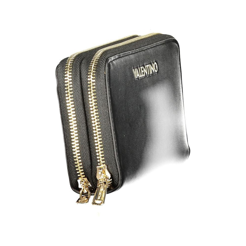 Black polyurethane Mario Valentino wallet with double zip and gold hardware