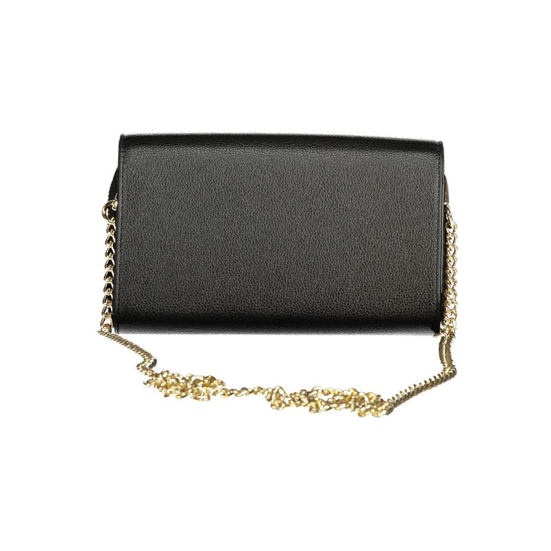 Black textured polyurethane women's wallet with a gold chain strap