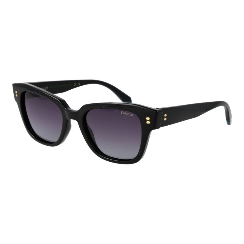 Black polycarbonate sunglasses with thick frames and gradient tinted lenses
