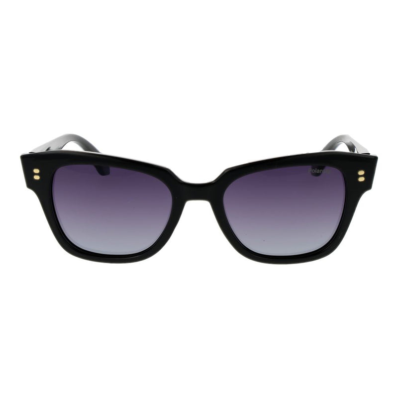 Black polycarbonate square sunglasses with gradient grey lenses