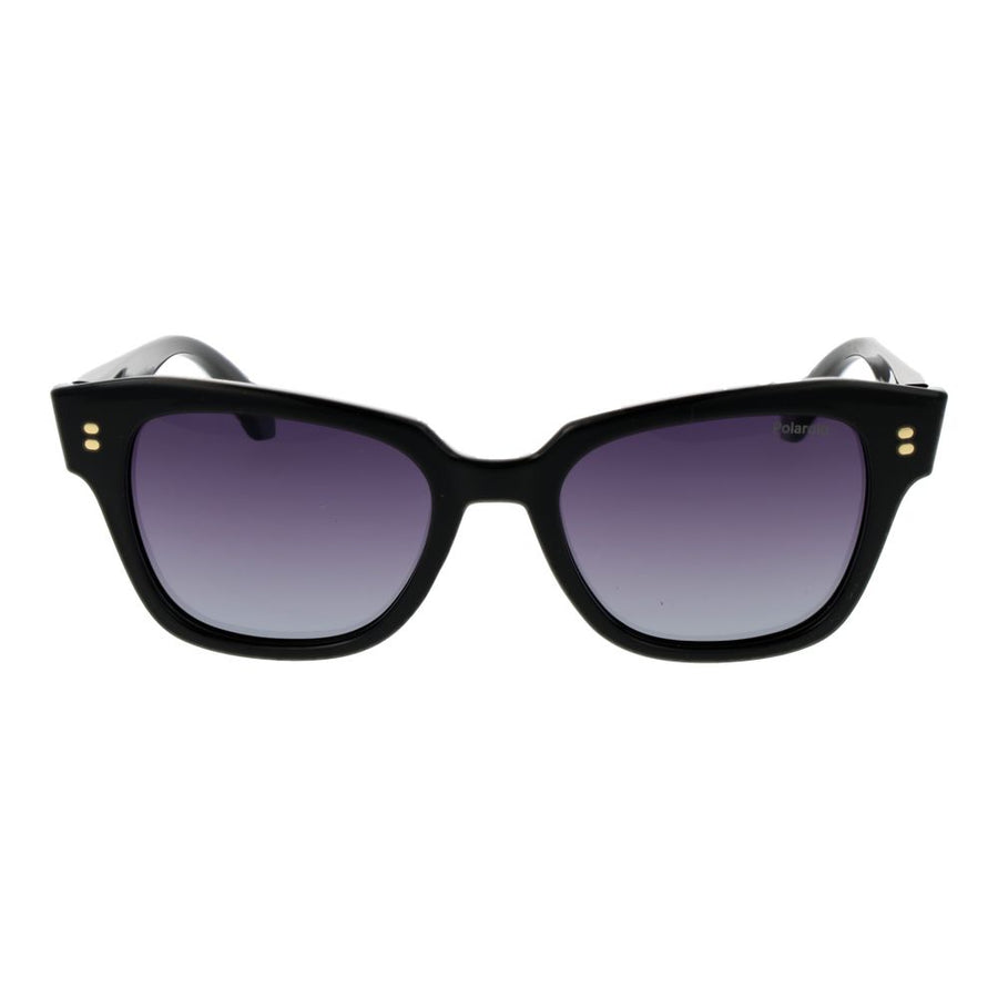 Black polycarbonate sunglasses with thick frames and gradient tinted lenses