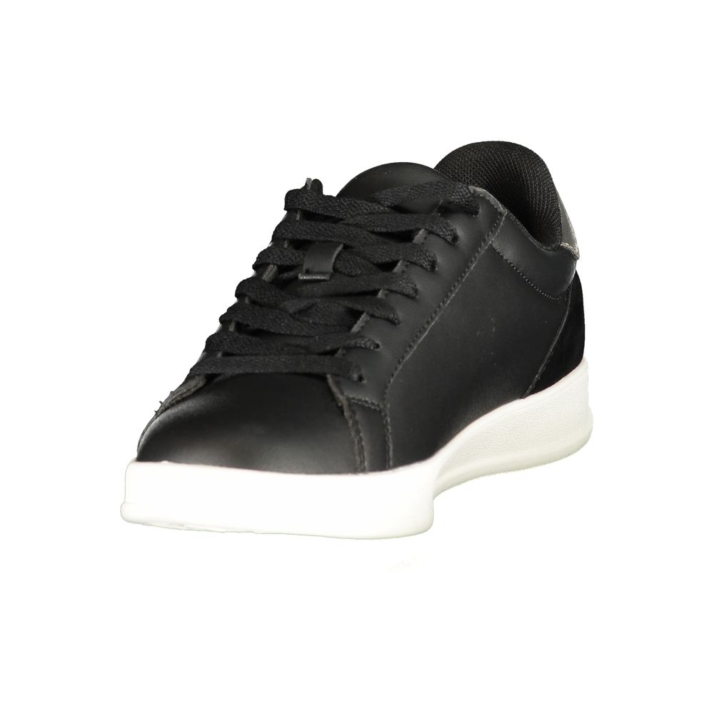 U.S. Polo Assn. women’s black polyurethane sneaker with a casual low-top lace-up design and white rubber sole.