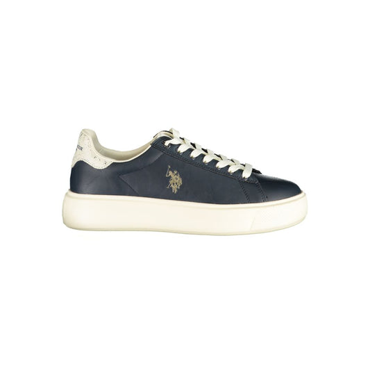 Blue polyurethane U.S. Polo Assn. women's platform sneaker with white laces, a cream sole, and a gold logo detail.