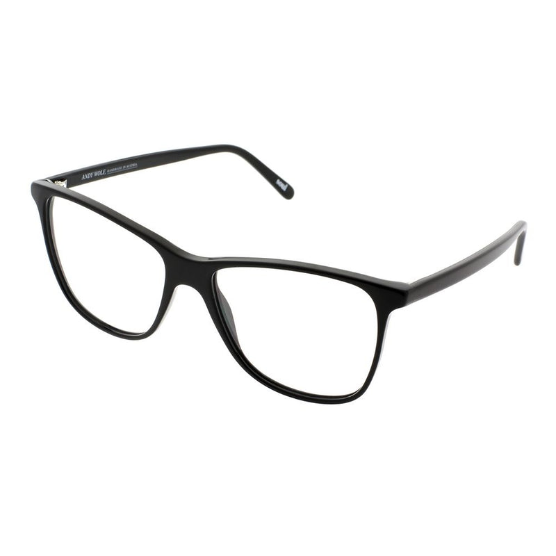 Glossy black acetate full rim eyeglass frames with a rounded rectangular shape