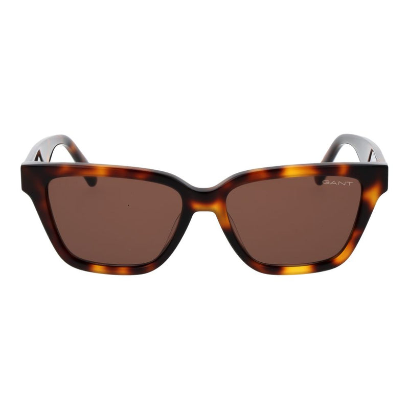 Brown tortoiseshell acetate rectangular sunglasses with tinted lenses