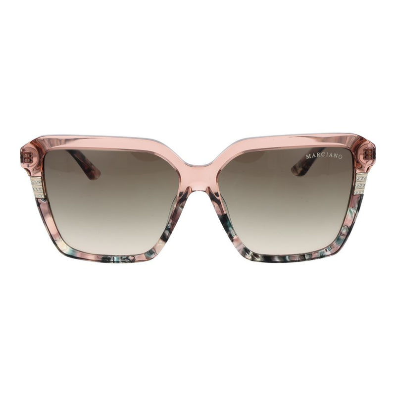 Pink and multicolored acetate sunglasses with gradient lenses and square frames