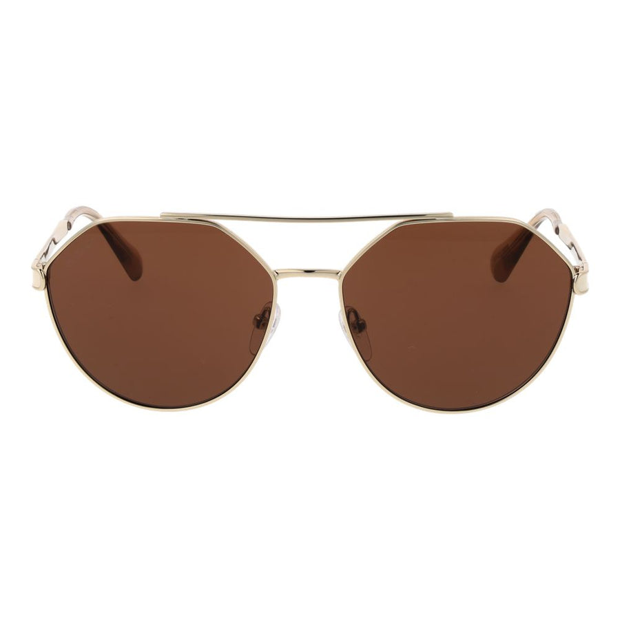 Gold metal aviator sunglasses with brown tinted lenses and double bridge
