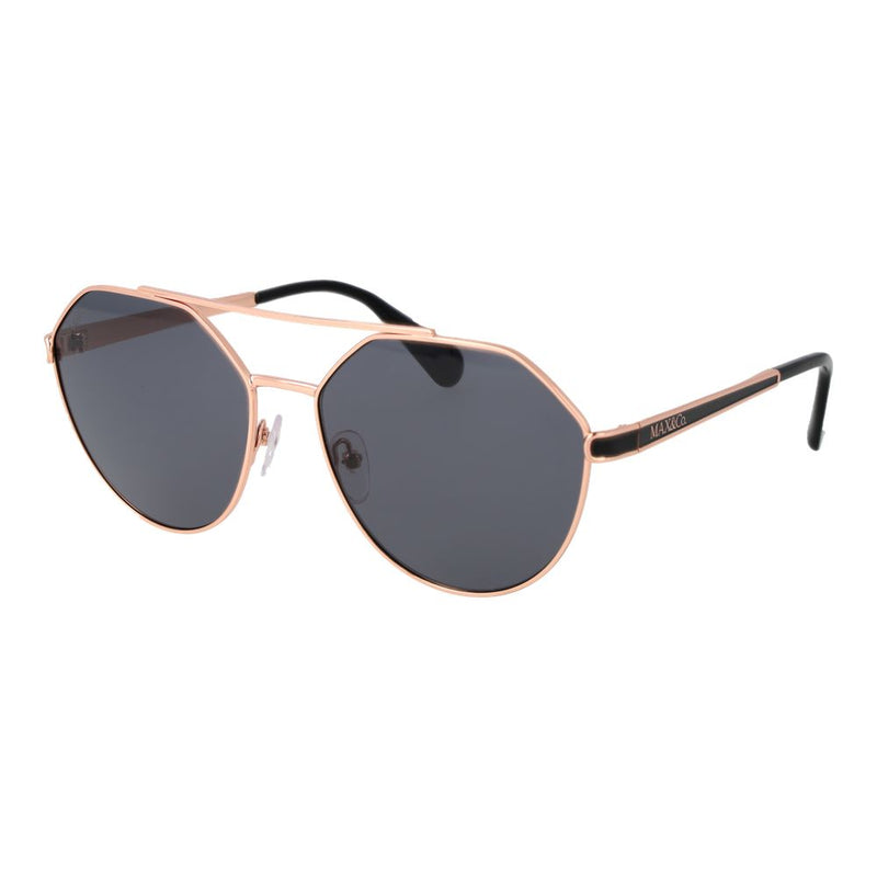 Rose gold metal sunglasses with geometric frames and dark lenses