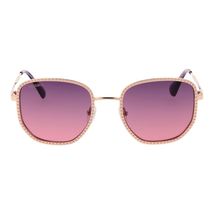 Max & Co rose gold metal sunglasses with square frames and gradient purple lenses