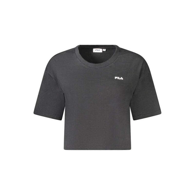 Black cotton short-sleeve women's crop t-shirt with Fila logo