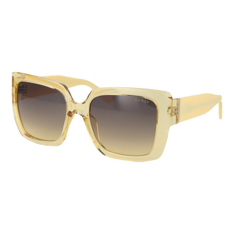 Yellow plastic sunglasses with gradient brown square lenses and thick temples