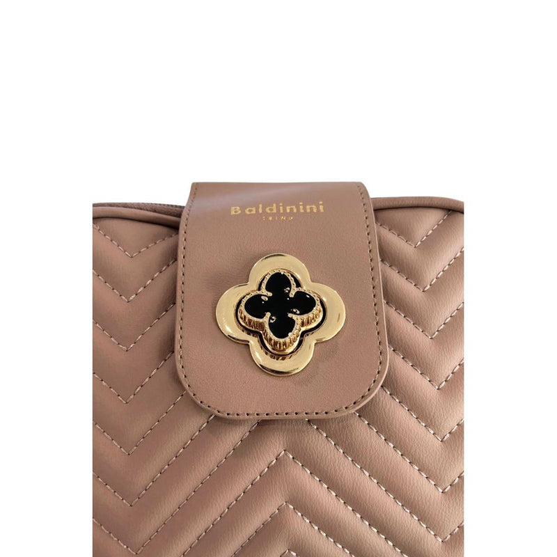 Beige quilted PU leather women's crossbody bag with gold and black clover clasp