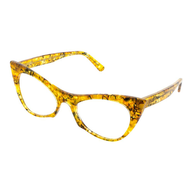 Andy Wolf cat-eye glasses frames in yellow and black tortoiseshell acetate