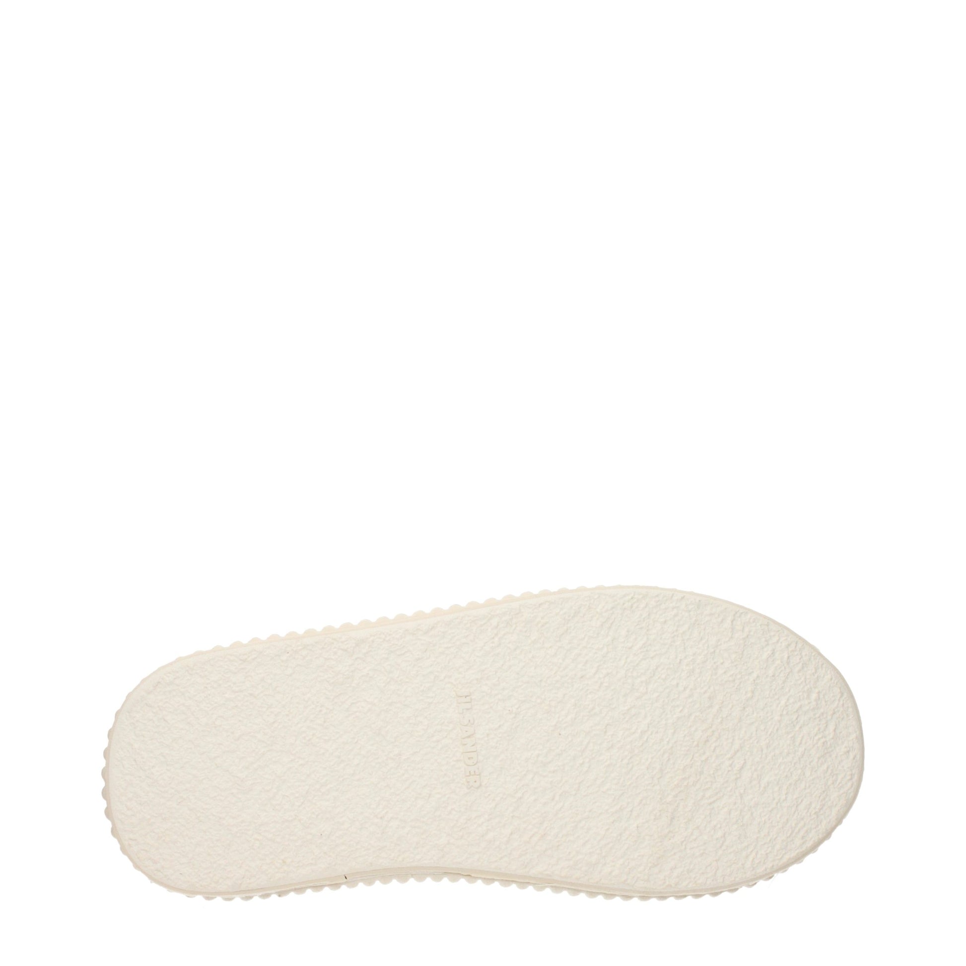 Bottom view of Jil Sander white leather platform sneaker with a textured, ridged rubber sole and logo branding.
