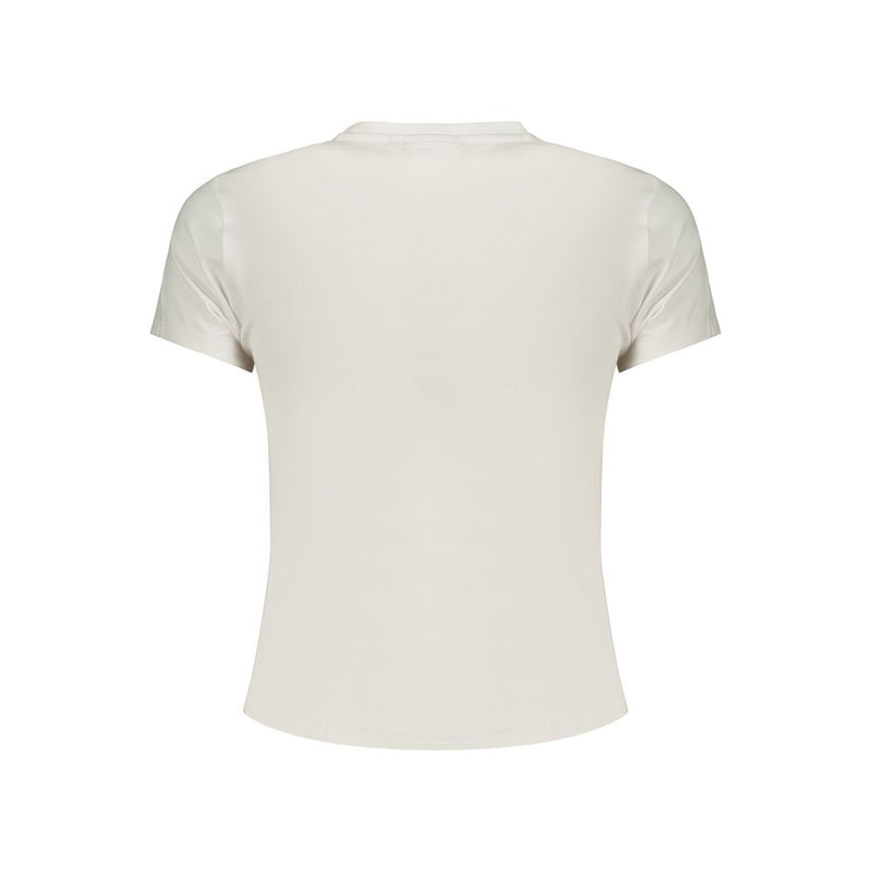White cotton short-sleeve women's t-shirt viewed from the back