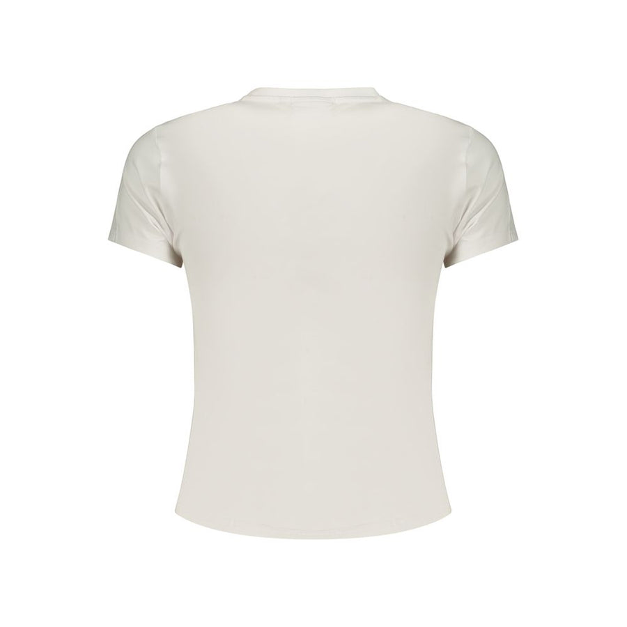 White cotton women's short-sleeve t-shirt with crew neck and small Fila logo on chest